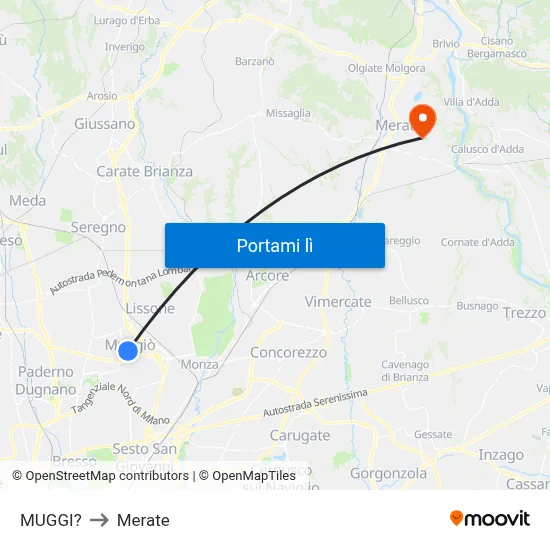 MUGGI? to Merate map