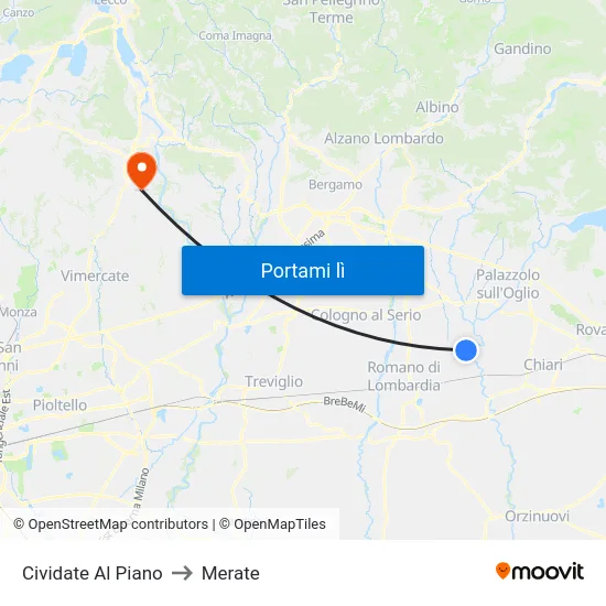 Cividate Al Piano to Merate map