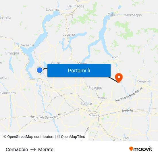 Comabbio to Merate map