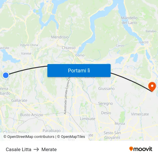 Casale Litta to Merate map