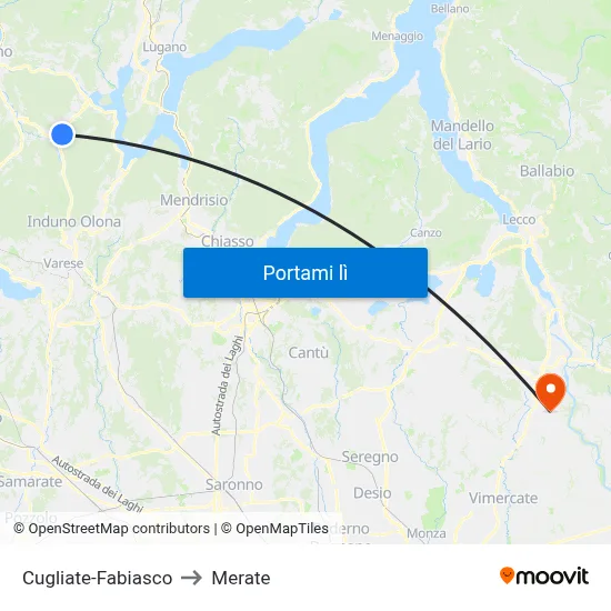 Cugliate-Fabiasco to Merate map