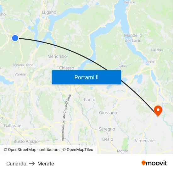 Cunardo to Merate map