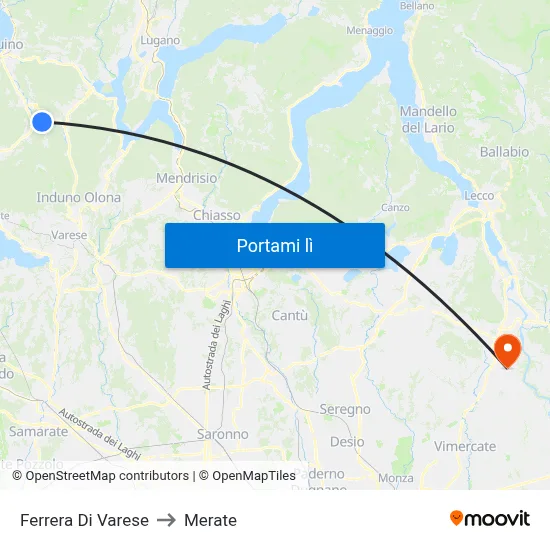 Ferrera Di Varese to Merate map