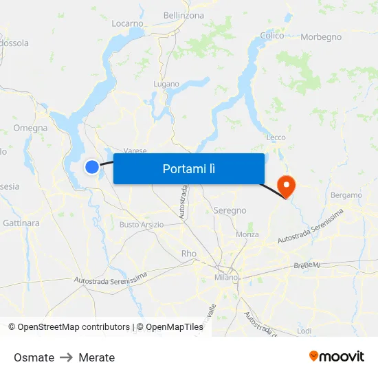 Osmate to Merate map