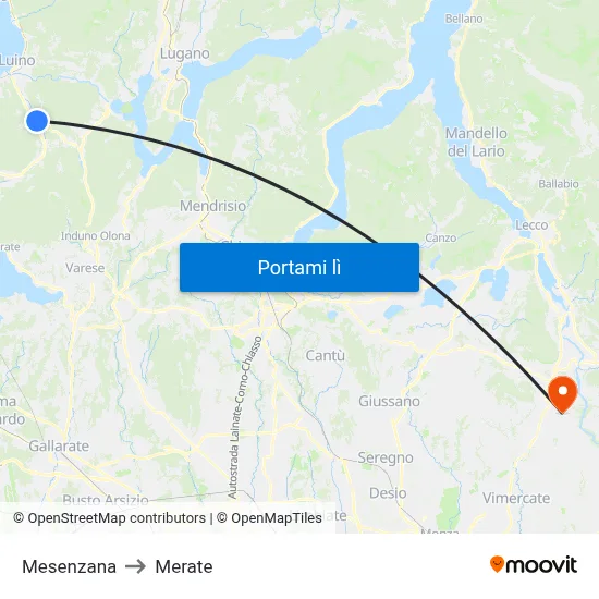 Mesenzana to Merate map
