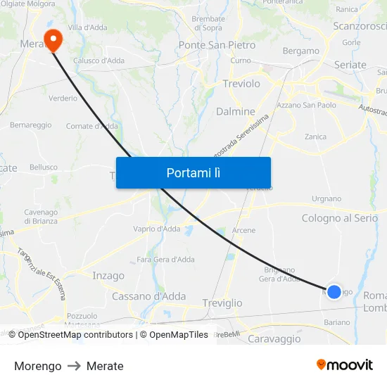Morengo to Merate map