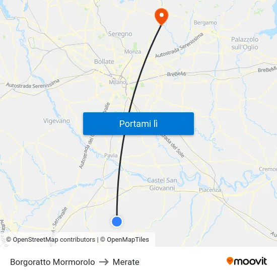 Borgoratto Mormorolo to Merate map