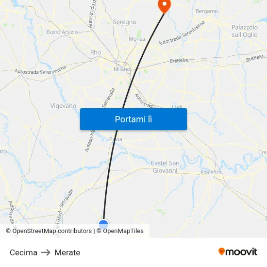 Cecima to Merate map