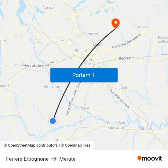 Ferrera Erbognone to Merate map
