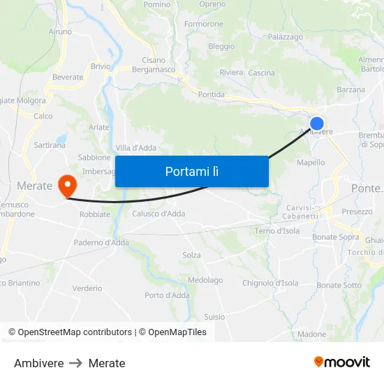 Ambivere to Merate map