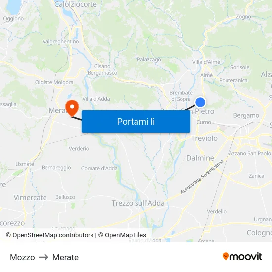 Mozzo to Merate map