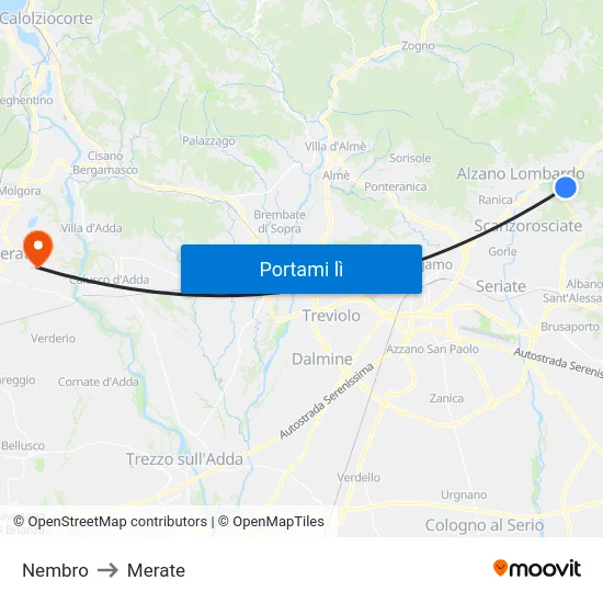 Nembro to Merate map