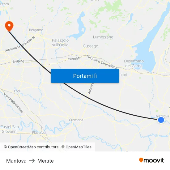 Mantova to Merate map
