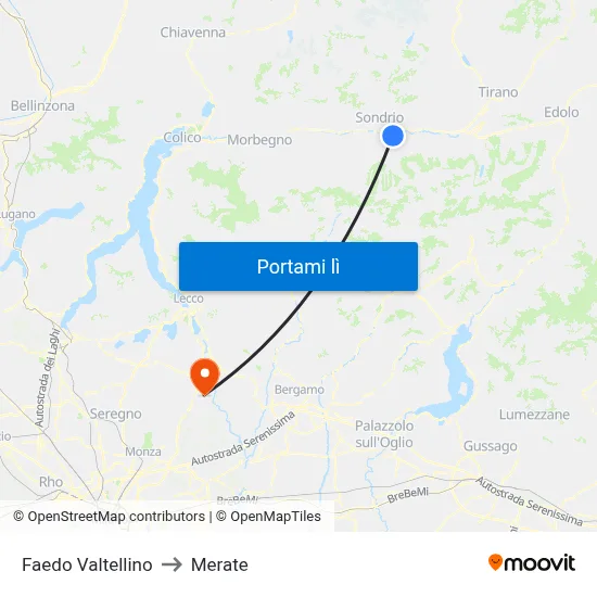 Faedo Valtellino to Merate map