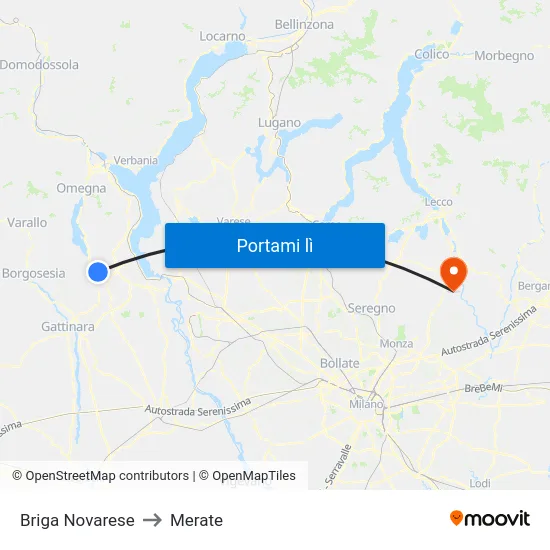 Briga Novarese to Merate map