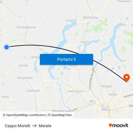 Ceppo Morelli to Merate map