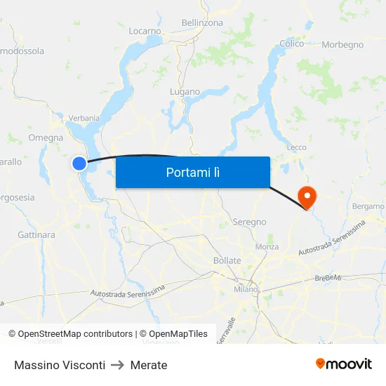 Massino Visconti to Merate map