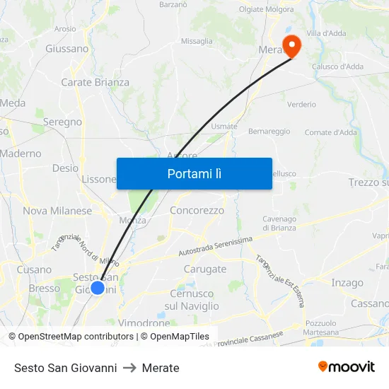Sesto San Giovanni to Merate map