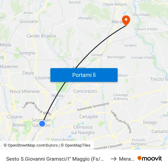 Sesto S.Giovanni Gramsci/I° Maggio (Fs/M1) to Merate map
