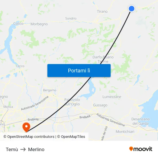 Temù to Merlino map