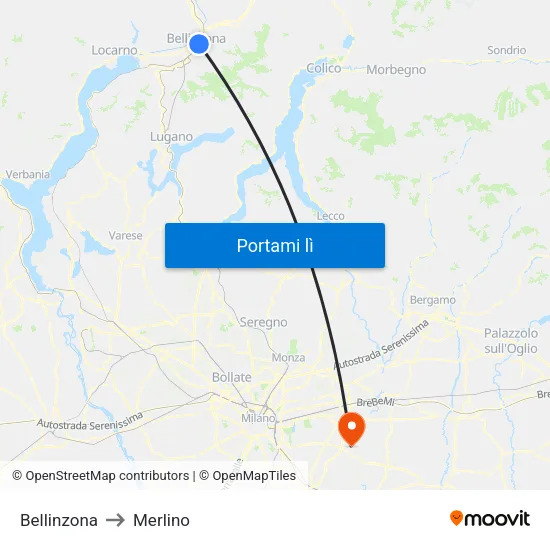 Bellinzona to Merlino map