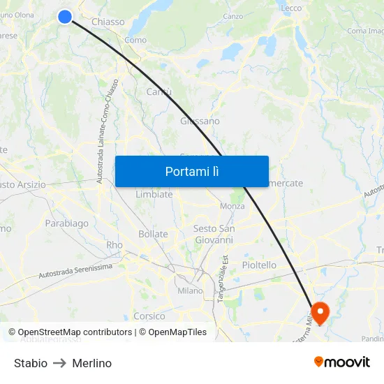 Stabio to Merlino map