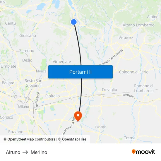 Airuno to Merlino map