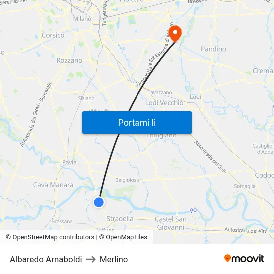 Albaredo Arnaboldi to Merlino map