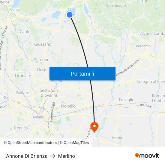 Annone Di Brianza to Merlino map
