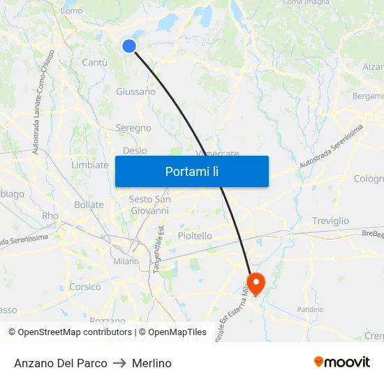 Anzano Del Parco to Merlino map