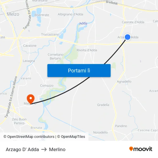 Arzago D' Adda to Merlino map