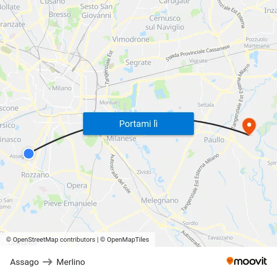 Assago to Merlino map