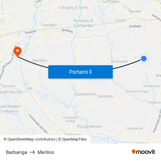 Barbariga to Merlino map