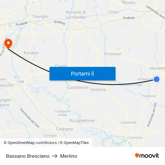Bassano Bresciano to Merlino map
