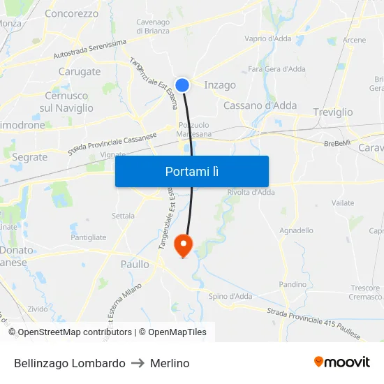 Bellinzago Lombardo to Merlino map