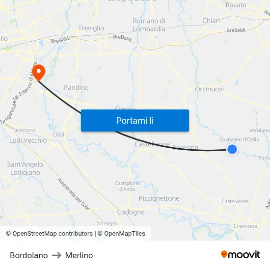 Bordolano to Merlino map