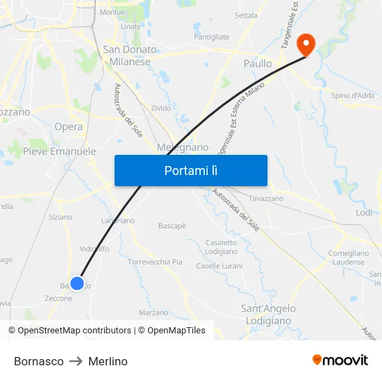 Bornasco to Merlino map