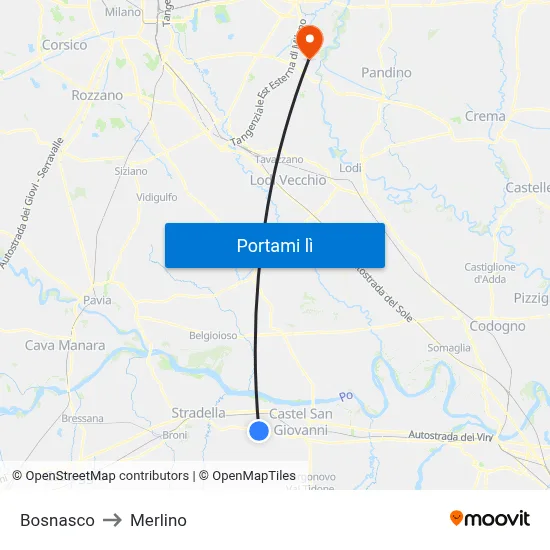 Bosnasco to Merlino map