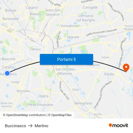 Buccinasco to Merlino map