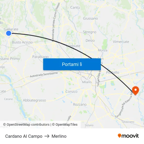 Cardano Al Campo to Merlino map