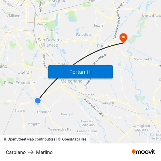 Carpiano to Merlino map