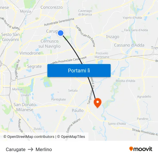 Carugate to Merlino map