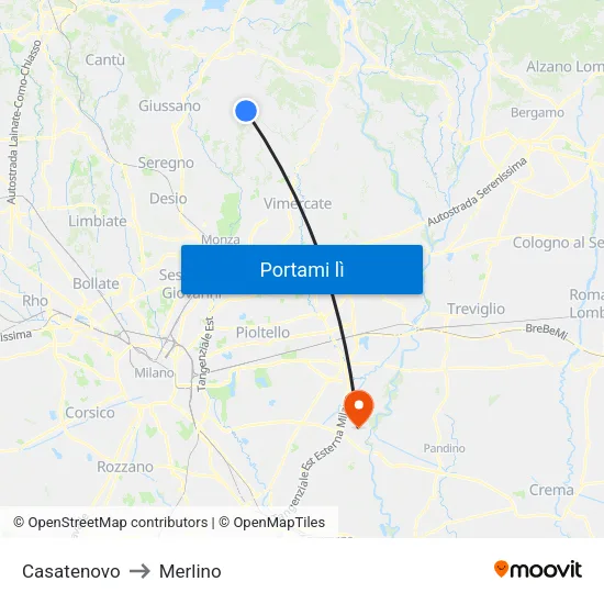 Casatenovo to Merlino map