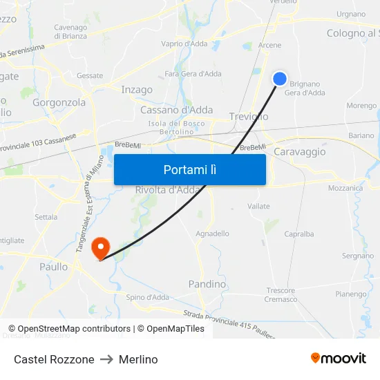 Castel Rozzone to Merlino map