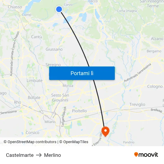 Castelmarte to Merlino map