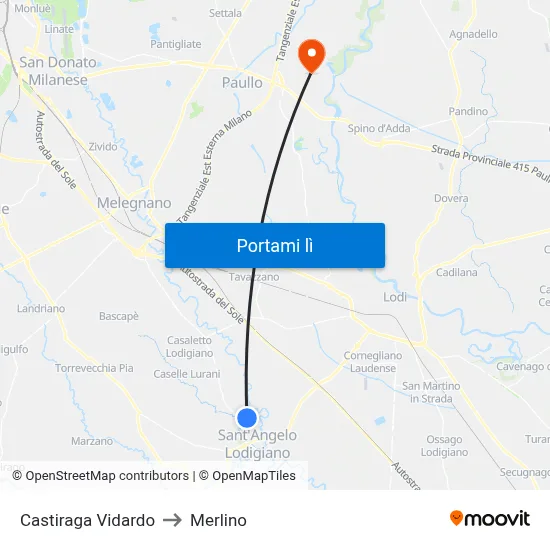 Castiraga Vidardo to Merlino map