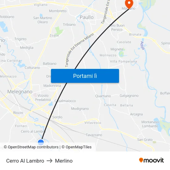 Cerro Al Lambro to Merlino map