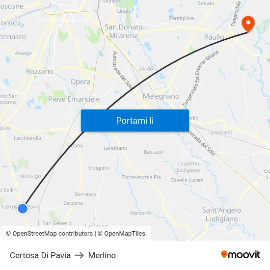 Certosa Di Pavia to Merlino map