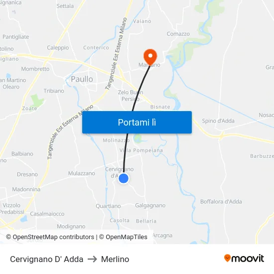 Cervignano D' Adda to Merlino map