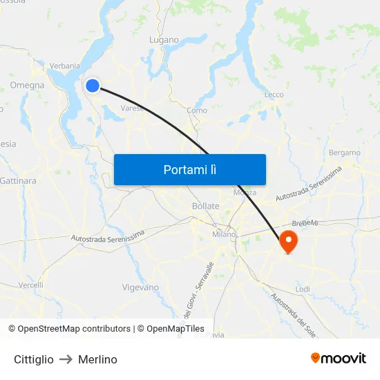 Cittiglio to Merlino map